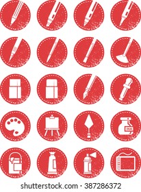 Art tool icons with a worn out style for the hipster in you.