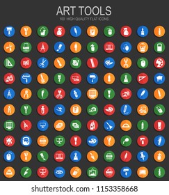 Art tools big collection of vector round flat icons with shadow