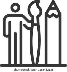 Art tools, bold line stick figure icon. The illustration is vector, editable stroke, 48x48 pixel perfect. Crafted with precision and eye for quality.