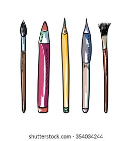 Art tools. Brushes and pencils.