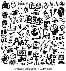 art tools , creative symbols - doodles set