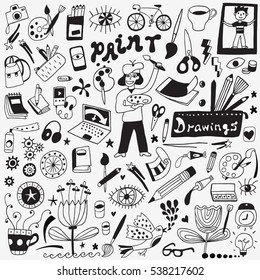 Art Tools Doodles Set Stock Vector (Royalty Free) 538217602 | Shutterstock