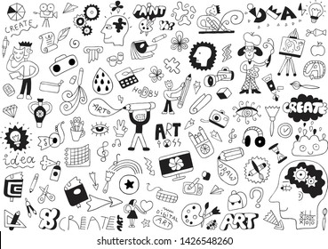 art tools - hand drawn doodle set