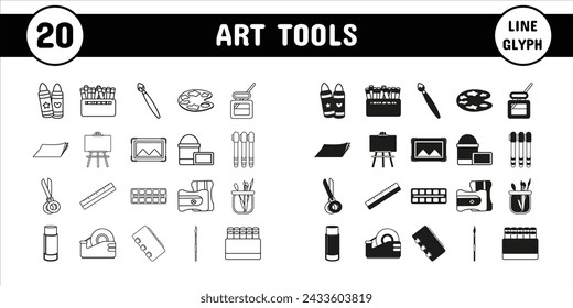 Art Tools Line Glyph Vector Illustration Icon Sticker Set Design Materials