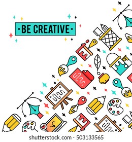 Art tools and materials for painting. Vector illustration in thin flat, linear style.