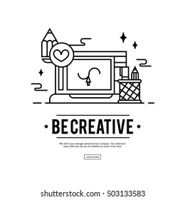 Art tools and materials for painting. Vector illustration in thin flat, linear style.
