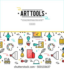 Art tools and materials for painting. Vector illustration in thin flat, linear style.