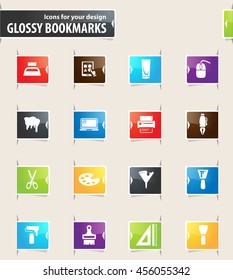 Art tools vector glossy bookmarks for your design