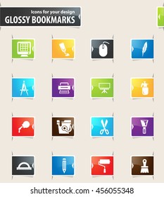 Art tools vector glossy bookmarks for your design