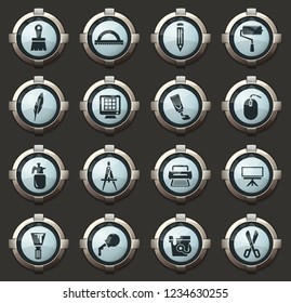 Art tools vector stylish round buttons for mobile applications and web