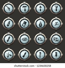 Art tools vector stylish round buttons for mobile applications and web