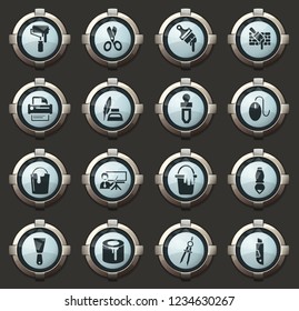 Art tools vector stylish round buttons for mobile applications and web