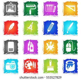 art tools web icons in grunge style for user interface design