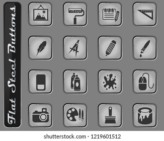 art tools web icons on the flat steel buttons