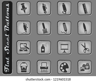 art tools web icons on the flat steel buttons