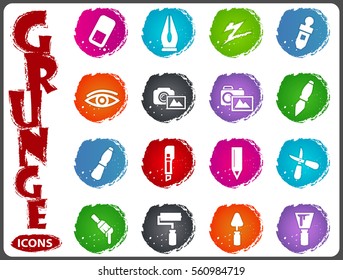 Art tools web icons for user interface design in grunge style