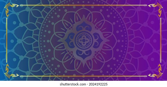 Art of traditional Indian geometric. Luxury mandala graphic background. Blue red purple ornamental on shadow transparency. Decorative pattern east style. Vector illustration with copy space.