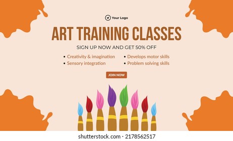 Art training classes landscape banner design template.
