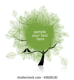 Art tree beautiful, birds, place for your text