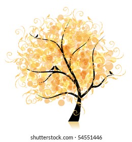 Art tree beautiful, golden leaf