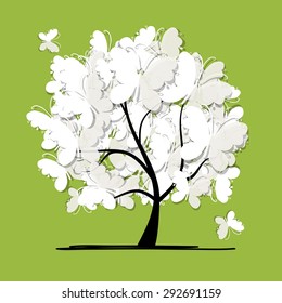 Art tree with butterflies for your design. Vector illustration