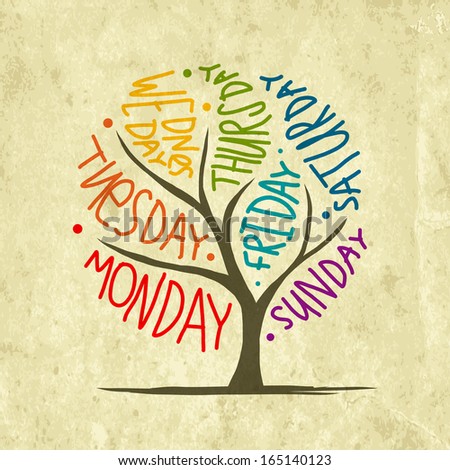 Art tree design with 7petal days of week