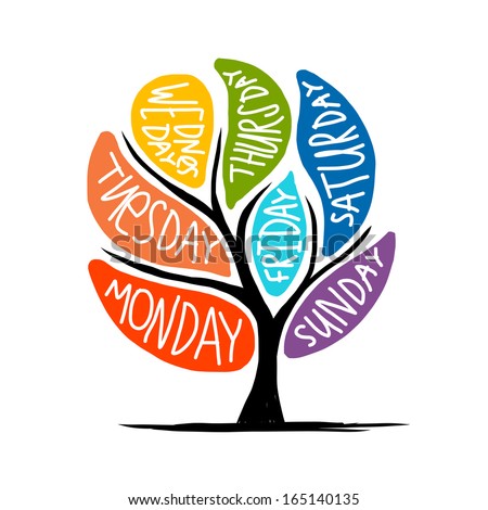Art tree design with 7petal days of week