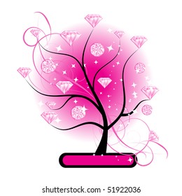 Art tree with diamonds pink for your design