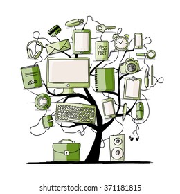 Art tree with digital office devices for your design
