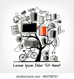Art tree with digital office devices for your design