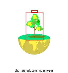 Art tree and earth energy save, concept ecology idea, vector art and illustration.