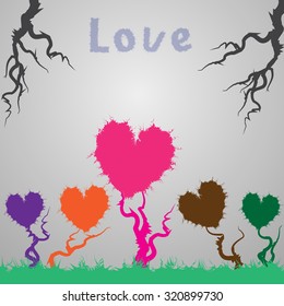 The art tree and heart shape with Text "Love"