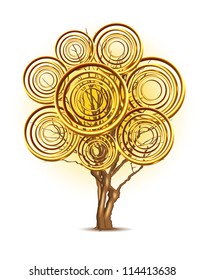 Art tree with leaf of golden rings, vector illustration, eps10