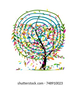 Art tree with leaf spiral ornament