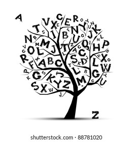 Art tree with letters of alphabet  for your design