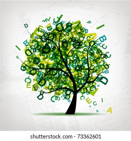 Art tree with letters green for your design