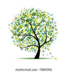 Art tree with letters green for your design