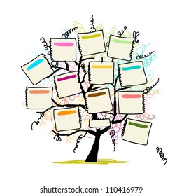 Art tree with papers for your text, hand drawn sketch