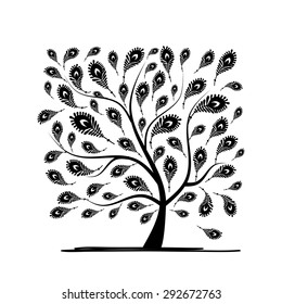 Art tree with peacock feather for your design. Vector illustration
