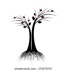 art tree silhouette isolated on white background