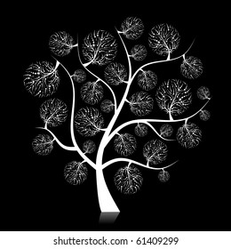 Art tree silhouette on black for your design