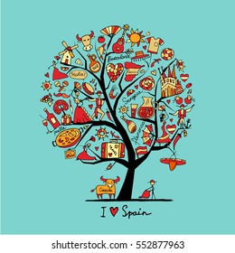 Art tree with spain symbols for your design