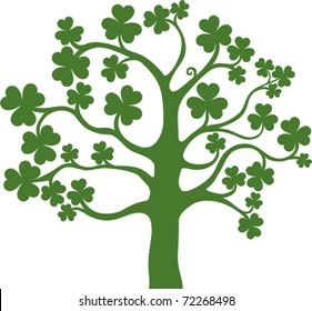 Art tree for St. Patrick's Day with four leaf clover. Element for design. Vector illustration.