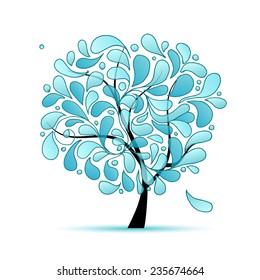 Art tree with water drops for your design. Vector illustration