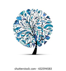 Art tree, winter concept for your design. Vector illustration