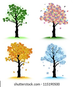 Art tree for your design. Four seasons - spring, summer, autumn, winter on white background