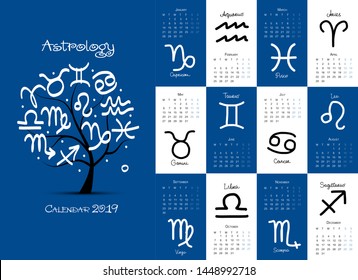 Art tree with zodiac signs for your design