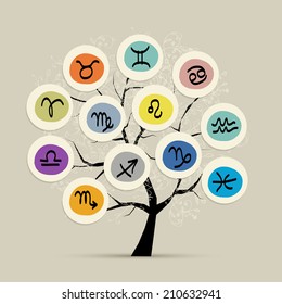 Art tree with zodiac signs for your design