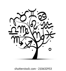 Art tree with zodiac signs for your design