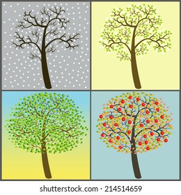 Art trees collection for your design, four seasons - Illustration